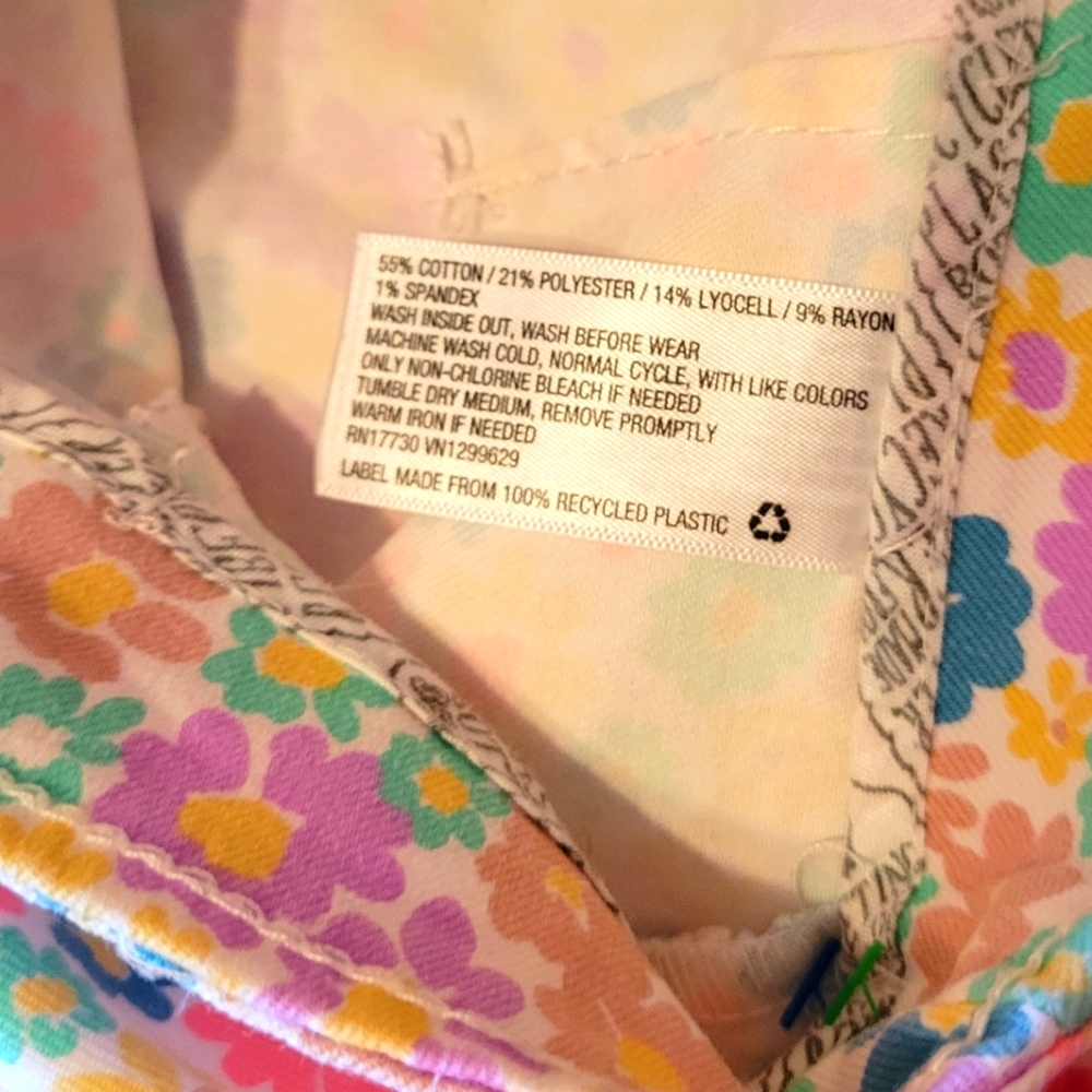 Wild Fable Floral Neon Daisy Stretchy Miniskirt, Front Slit, Pleated, 2 - Picture 10 of 10